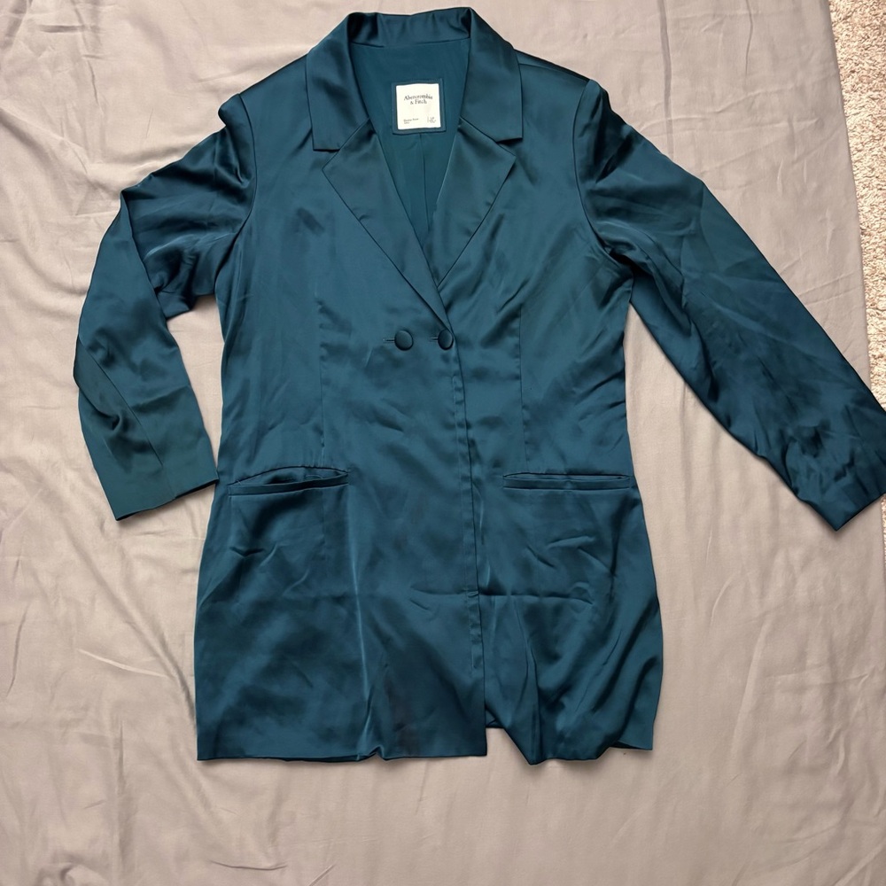 🩵 Abercrombie Satin Blazer Dress – Size LP – Deep Teal